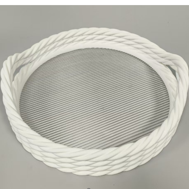 Plateau Rond-Rectangular Décoratif à Bord Tressé – Blanc Hoofdafbeelding