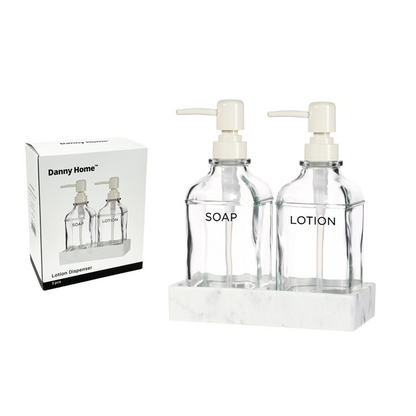 Set de 3 distributeurs de savon et lotion avec plateau