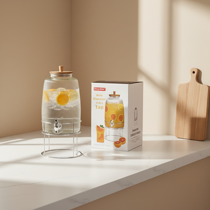 Distributeur de boissons en verre avec robinet et support – 6 L