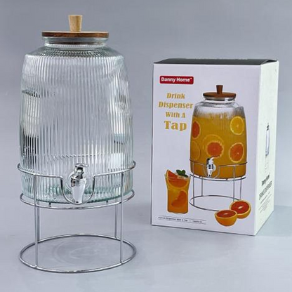 Distributeur de boissons en verre avec robinet et support – 6 L