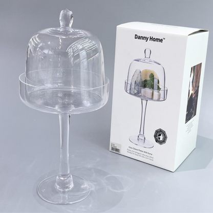 Présentoir à gâteau en verre sur pied avec cloche