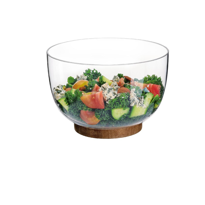 Saladier en verre avec base en bois