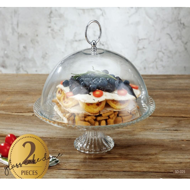 Set à gâteau en verre sur pied avec cloche – 2 pièces