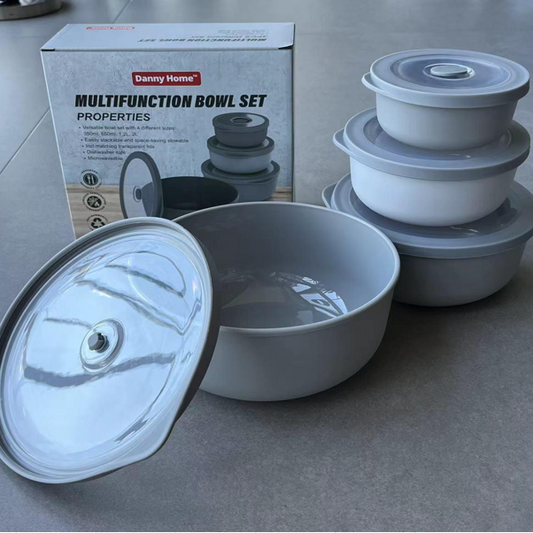 Set de bols multifonctions avec couvercles en silicone – 4 pièces