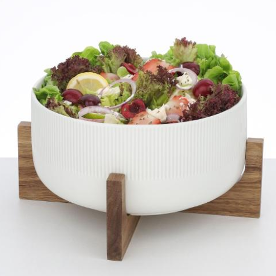 Saladier en porcelaine avec support en bois – 2,7 L