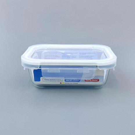 Boîte de conservation rectangulaire en verre avec couvercle hermétique