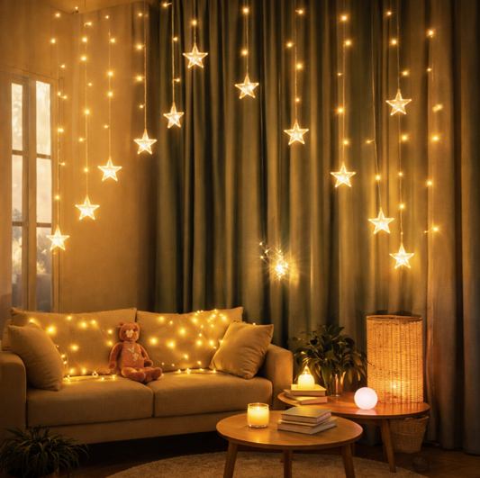 Rideau Lumineux LED Étoiles – Éclairage Décoratif Ambiance Chaleureuse