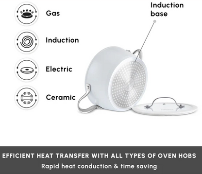 Karaca Swiss Crystal – Casserole Basse 26 cm avec Couvercle – Almond Cream – Compatible Induction – Revêtement Antiadhésif – Poignées en Acier Inoxydable