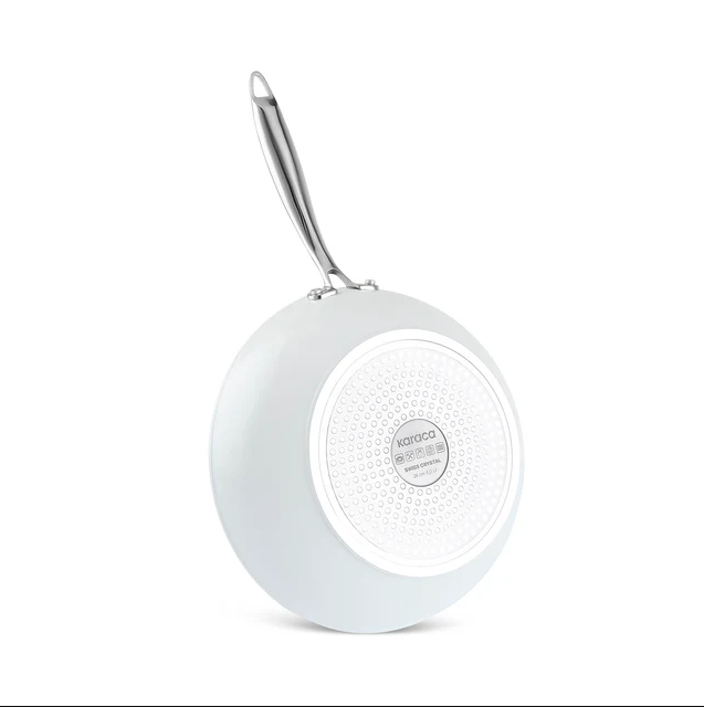 Karaca Swiss Crystal Almond Cream – Wok 28 cm – Revêtement Céramique Antiadhésif – Compatible Induction – Manche en Acier Inoxydable