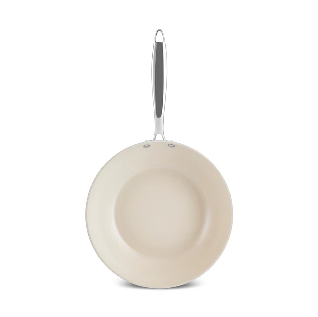 Karaca Swiss Crystal Almond Cream – Wok 28 cm – Revêtement Céramique Antiadhésif – Compatible Induction – Manche en Acier Inoxydable