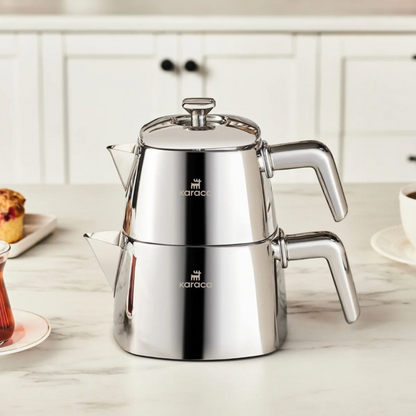 Karaca Brewinox – Théière Turque en Acier Inoxydable – Grande Taille – 2.2L / 3L