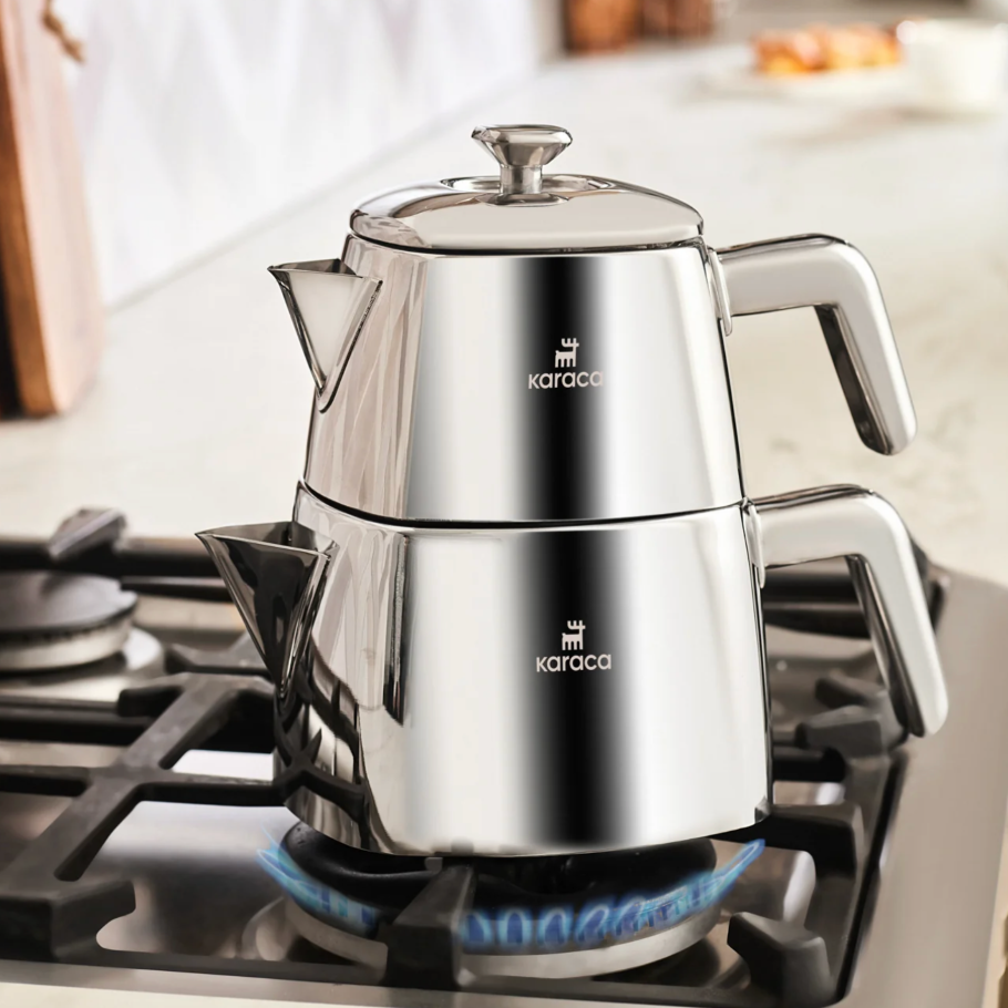 Karaca Brewinox – Théière Turque en Acier Inoxydable – Grande Taille – 2.2L / 3L