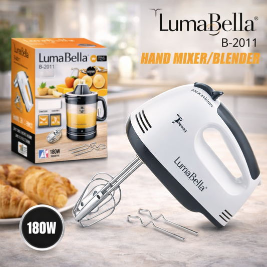LumaBella B-2011 – Batteur Électrique 180W – Mixeur à Main – 2 Fouets & 2 Crochets Pétrisseurs