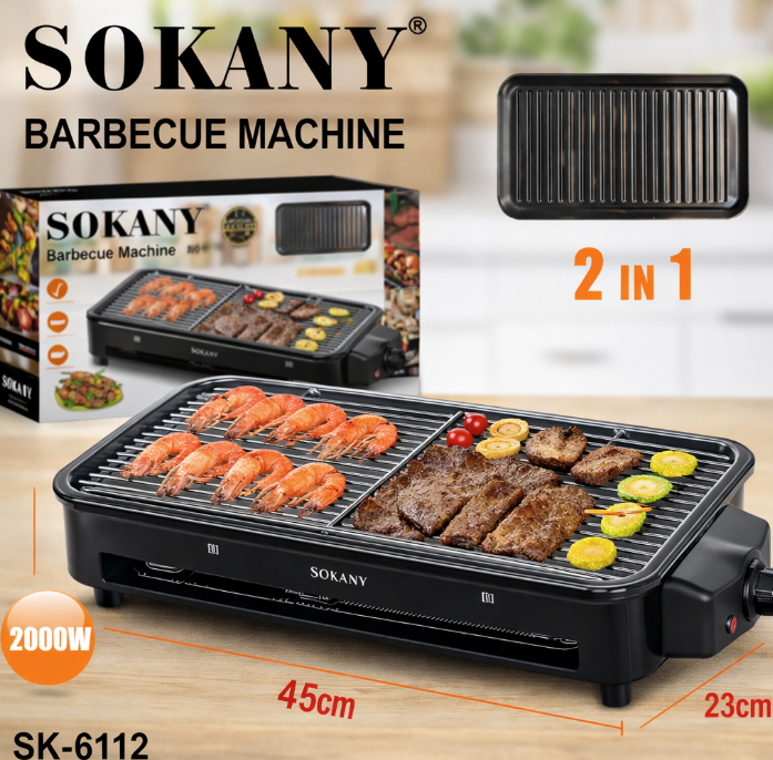 Grill Électrique Barbecue 2 en 1 – 2000W – Plaque & Grille Antiadhésives