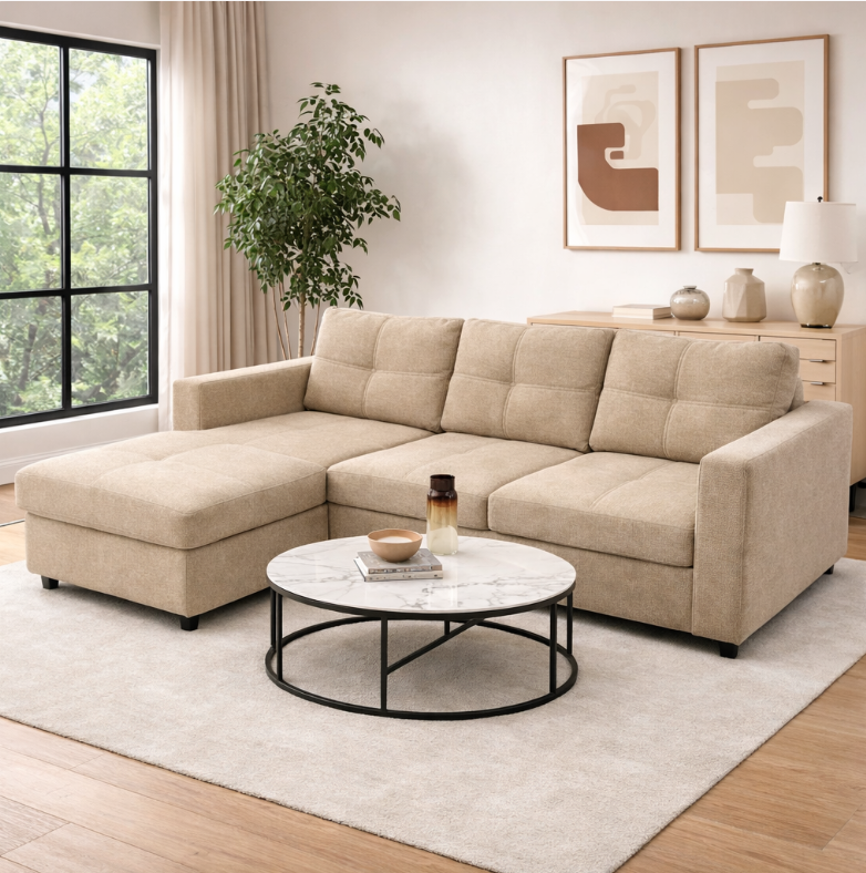 Nelly Beige – 213 x 132 cm – Loveseat 1 Accoudoir avec Lit Coulissant