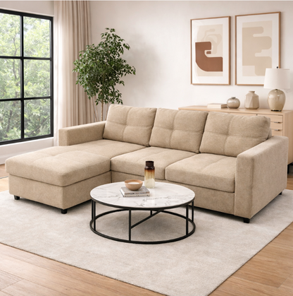 Nelly Beige – 213 x 132 cm – Loveseat 1 Accoudoir avec Lit Coulissant