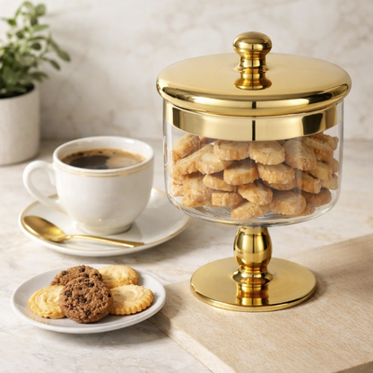 Danny Home Bocal en Verre Décoratif – Bonbonnière Élégante avec Couvercle Doré