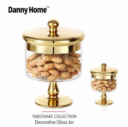 Danny Home Bocal en Verre Décoratif – Bonbonnière Élégante avec Couvercle Doré