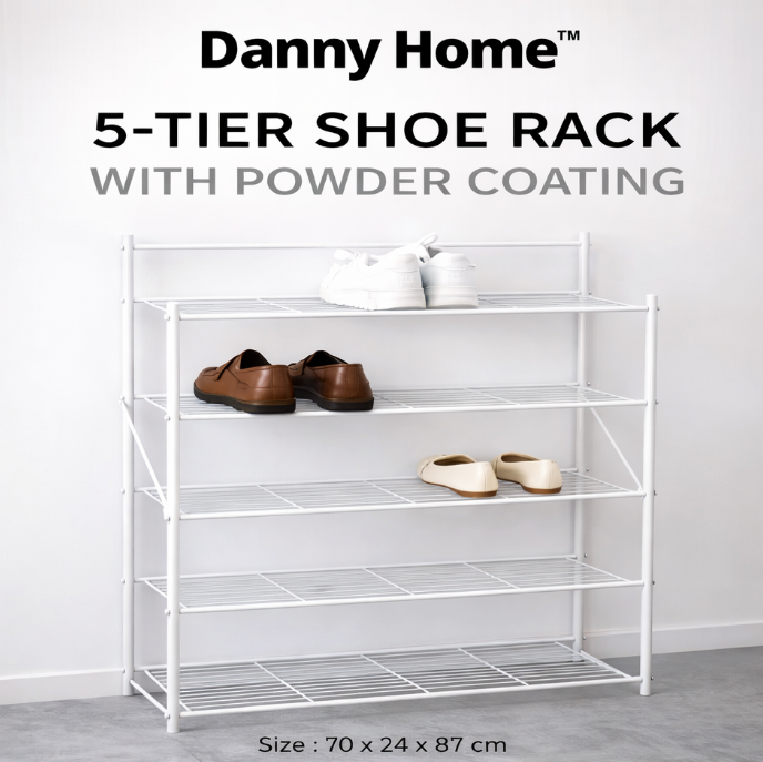 Danny Home Étagère à Chaussures 5 Niveaux – Structure Métallique avec Revêtement en Poudre (70 x 24 x 87 cm)