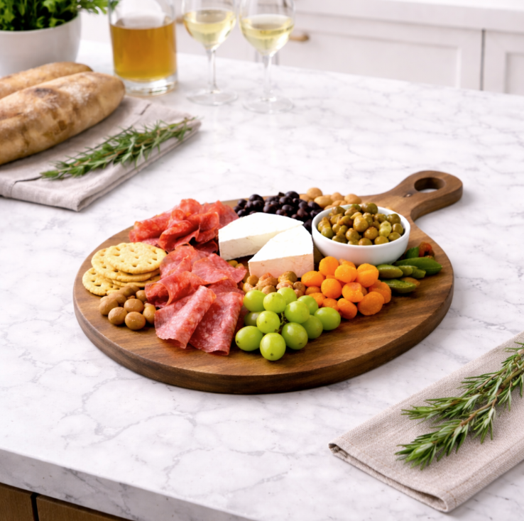 Danny Home Akasya Ağacı Yuvarlak Servis Tabağı – Kulplu Sunum Tepsisi 40x30x1.5cm