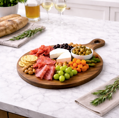Danny Home Akasya Ağacı Yuvarlak Servis Tabağı – Kulplu Sunum Tepsisi 40x30x1.5cm
