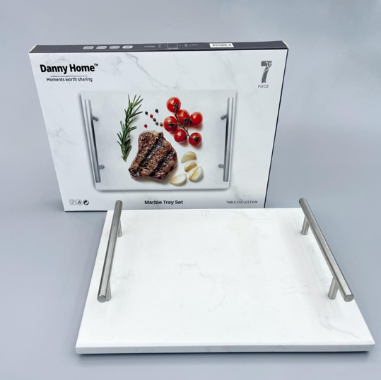Danny Home Plateau en Marbre avec Poignées – Set de Service Élégant