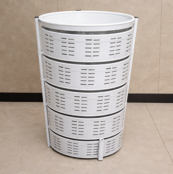 Meuble de Rangement 4 Niveaux avec Paniers – Organiseur Rond en Plastique (Blanc)