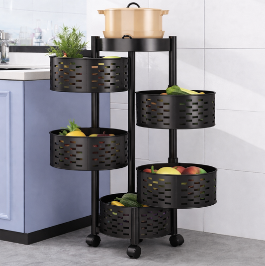 Étagère de Rangement Rotative 5 Niveaux – Organiseur à Roulettes Multiniveaux (Noir)