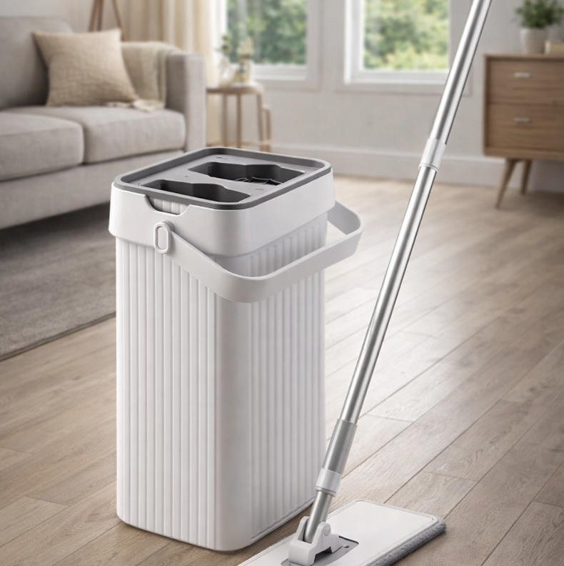 Kit Mop 3 en 1 avec balai plat rectangulaire et seau essoreur - MOODY’S Home