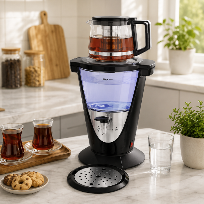 Lexical – Samovar Électrique 1500 W avec Théière en Verre (2,6 L + 1 L)