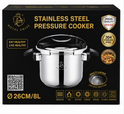 Royal Swiss Cocotte-Minute en Acier Inoxydable – 24 cm / 6 L & 26 cm / 8 L