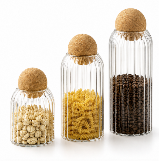 Bocaux de Conservation en Verre avec Couvercle en Bambou – Lot de 3