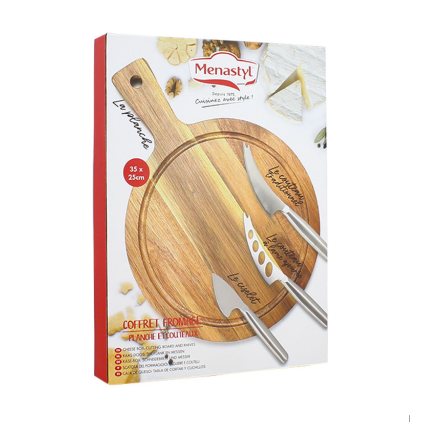 Planche de Service en Bois d'Acacia avec 3 Couteaux à Fromage – Menastyl