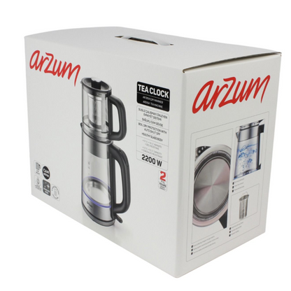ARZUM Théière Électrique 2-en-1 en Verre – 1,7 L + 1,0 L – 2200 W