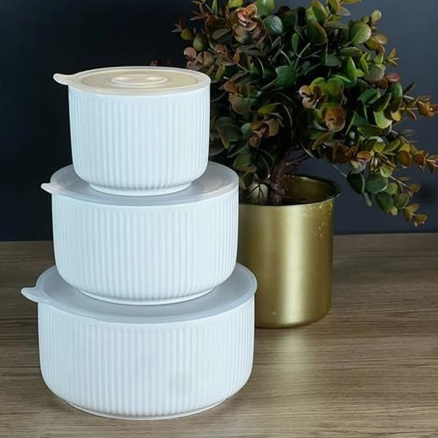ACAR Pure Carmen – Set de 3 Bols en Porcelaine avec Couvercles – 6 Pièces