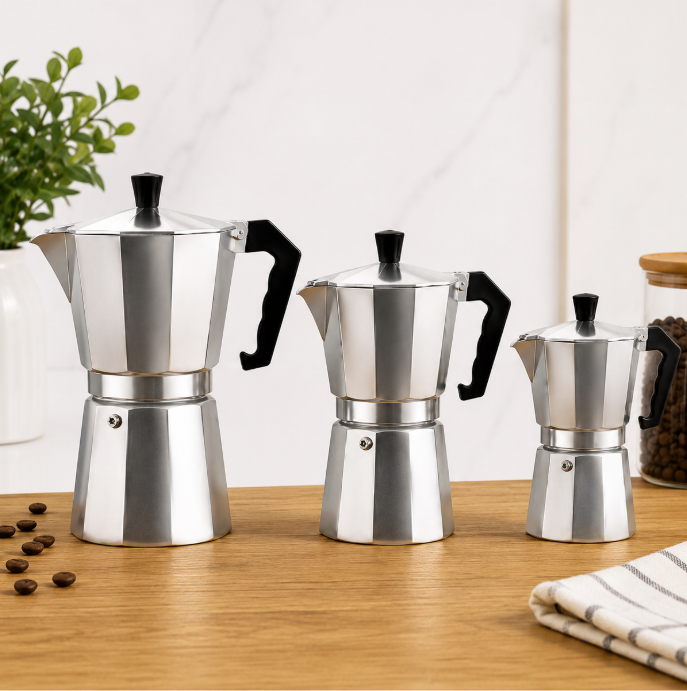 DUHTZ Cafetière Italienne en Aluminium – 150 ml / 300 ml / 450 ml