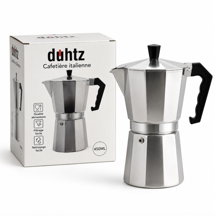 DUHTZ Cafetière Italienne en Aluminium – 150 ml / 300 ml / 450 ml