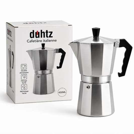 DUHTZ Cafetière Italienne en Aluminium – 150 ml / 300 ml / 450 ml