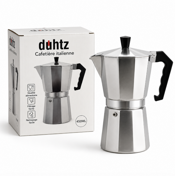 DUHTZ Cafetière Italienne en Aluminium – 150 ml / 300 ml / 450 ml