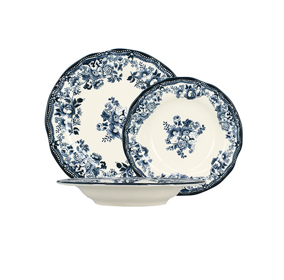 Novastyl Assiette en Grès Faustine – Bleu – 20 cm / 22 cm / 26 cm