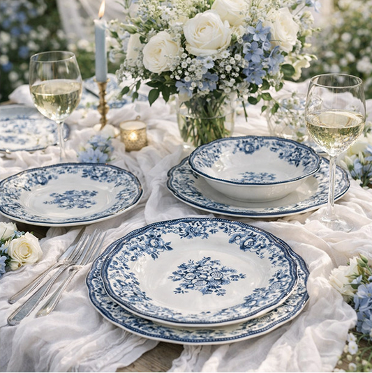 Novastyl Assiette en Grès Faustine – Bleu – 20 cm / 22 cm / 26 cm