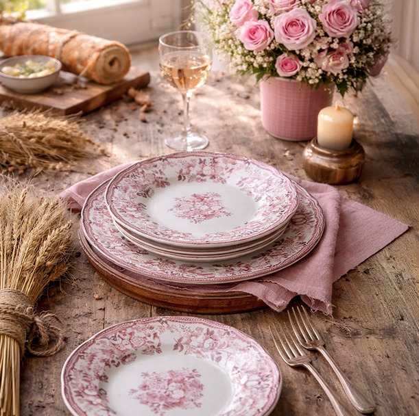 Novastyl Assiette en Grès Faustine – Rose – 20 cm / 22 cm / 26 cm