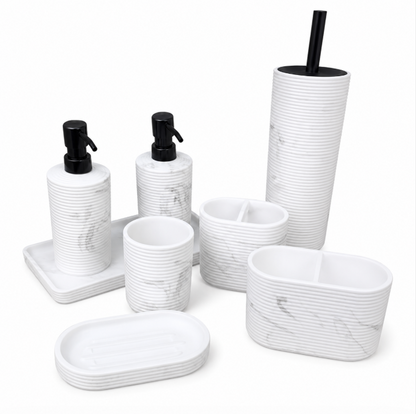 Set d'Accessoires de Salle de Bain Effet Marbre Blanc – 6 Pièces