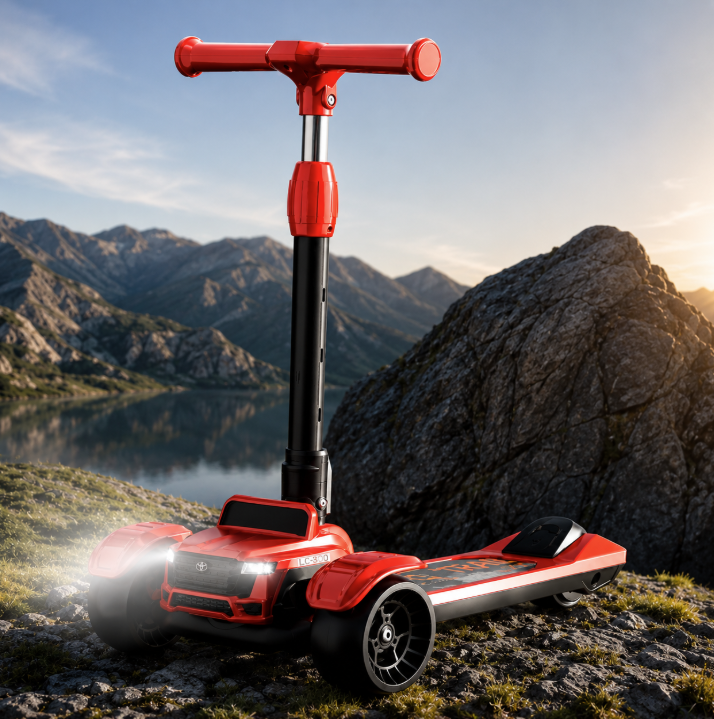 Trottinette Enfant 3 Roues Pliable avec Lumières et Musique – Rouge
