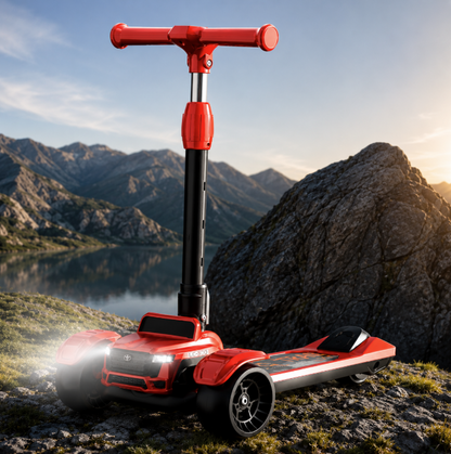 Trottinette Enfant 3 Roues Pliable avec Lumières et Musique – Rouge