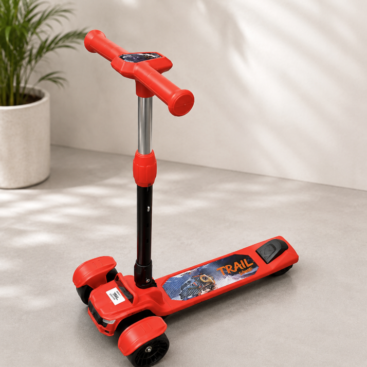 Trottinette Enfant 3 Roues Pliable avec Lumières et Musique – Rouge
