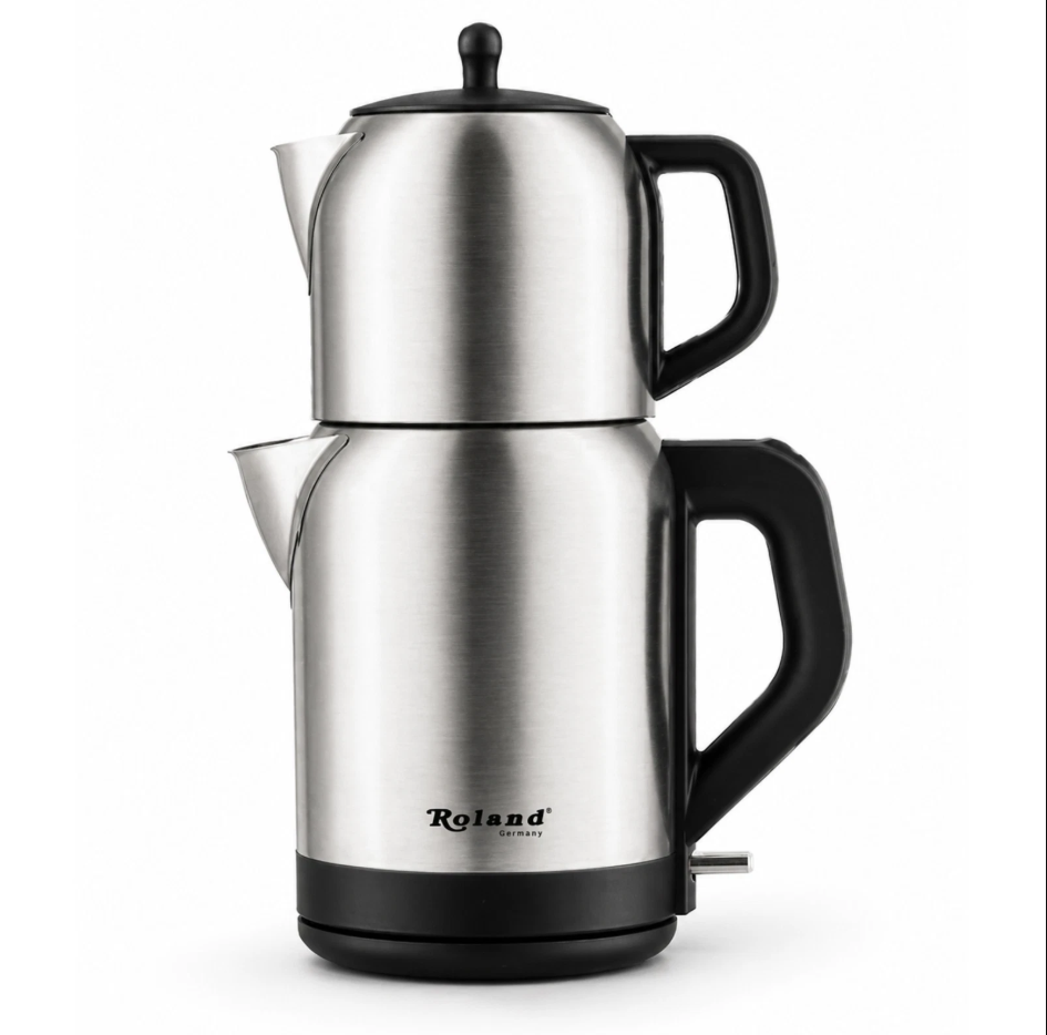 Roland Germany Théière Électrique en Acier Inoxydable – 2200 W – Bouilloire 1,7 L + Théière 1 L