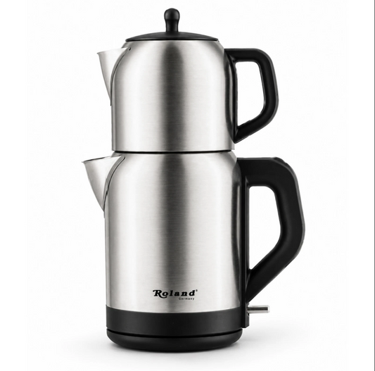 Roland Germany Théière Électrique en Acier Inoxydable – 2200 W – Bouilloire 1,7 L + Théière 1 L