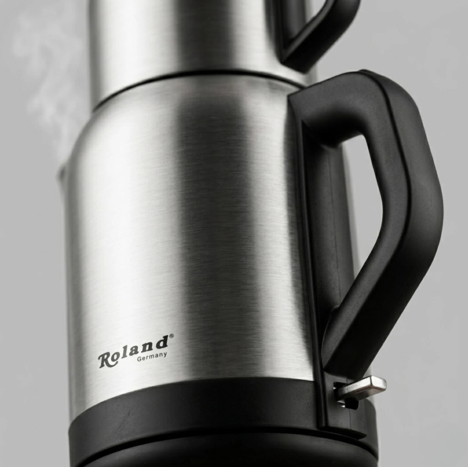 Roland Germany Théière Électrique en Acier Inoxydable – 2200 W – Bouilloire 1,7 L + Théière 1 L