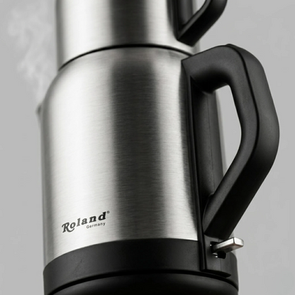 Roland Germany Théière Électrique en Acier Inoxydable – 2200 W – Bouilloire 1,7 L + Théière 1 L